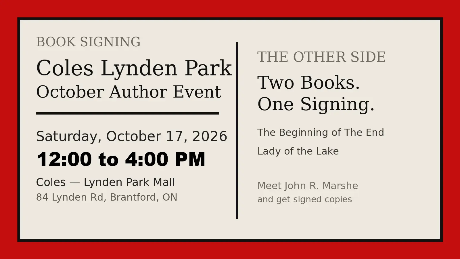 Coles Lynden Park October Author Event promotional image